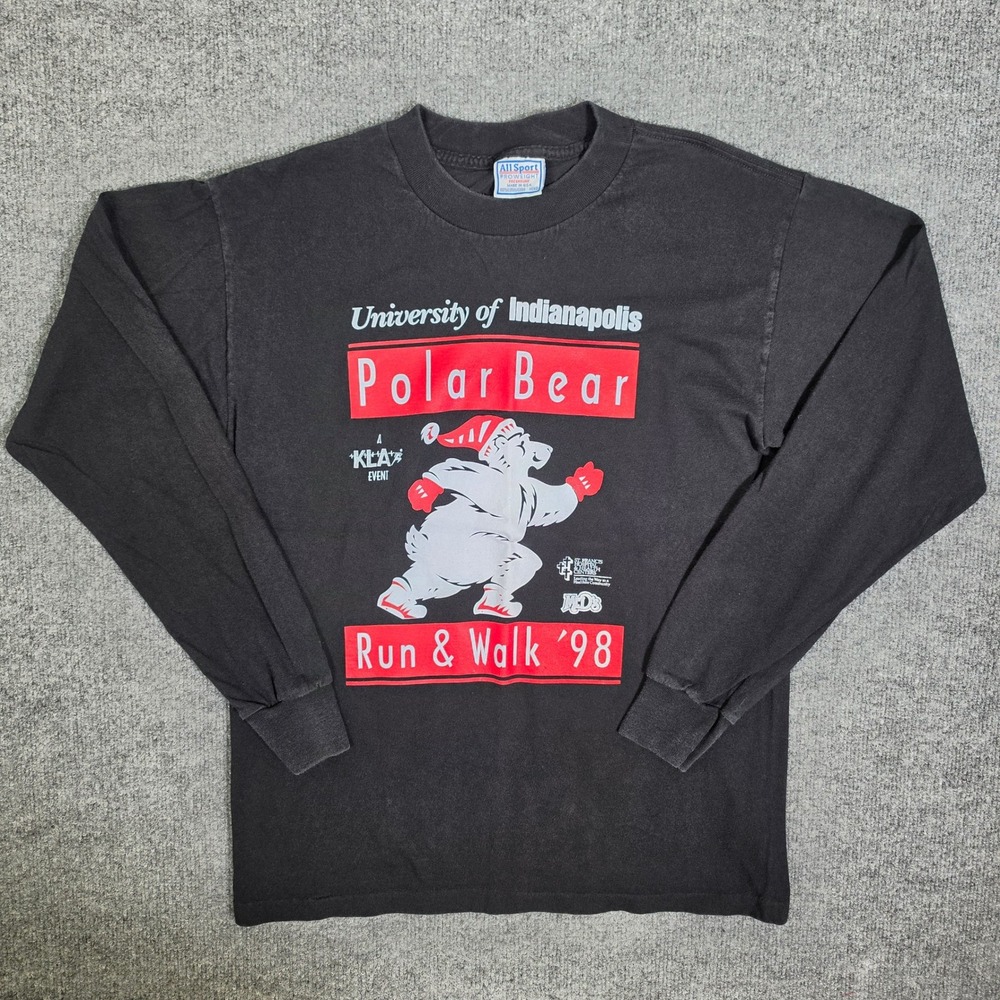 Vintage 1998 University of Indianapolis Polar Bear Run Long Sleeve Shirt Black M